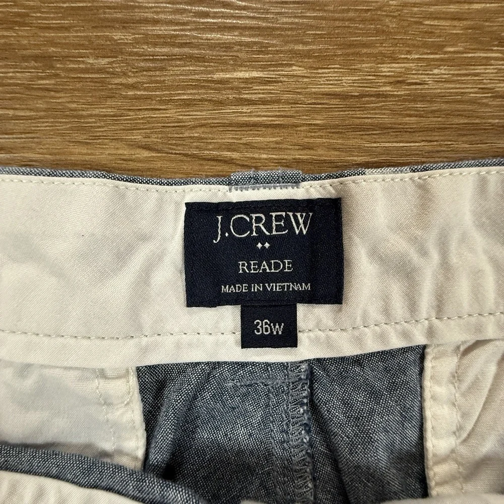 J.Crew Men's Reade Fish Print Shorts Blue Chambray Cotton Flat Front 36W Coastal